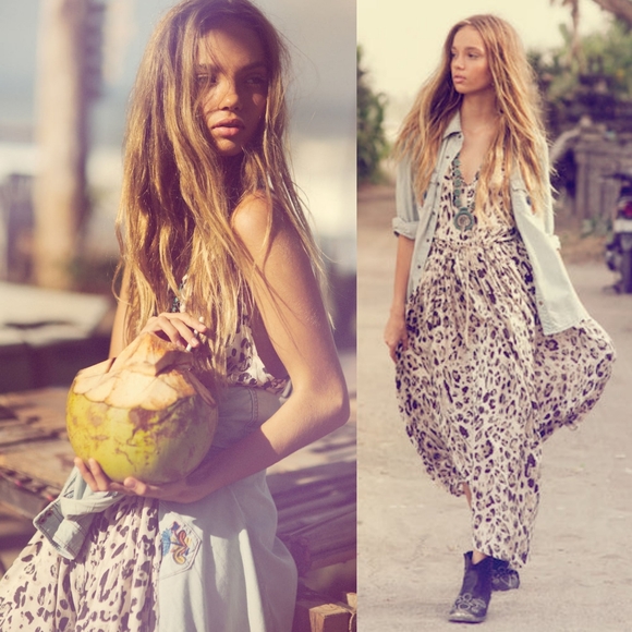 New Spell Designs Wild Ones strappy dress dust M gypsy leopard kerchief midi - Picture 6 of 17